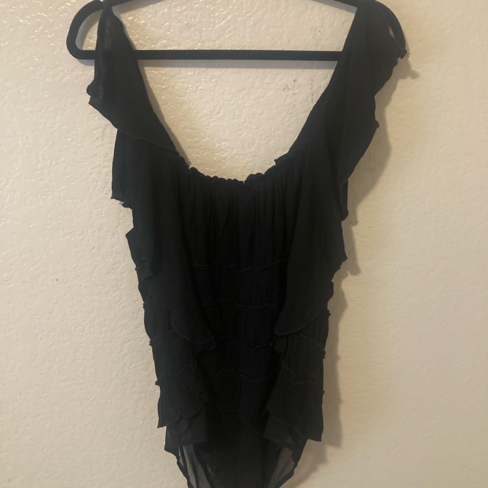Elegant Black Ruffled Bodysuit for Women